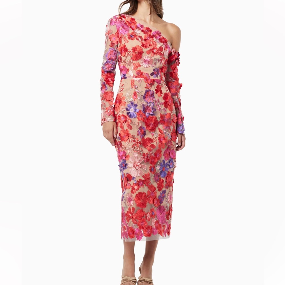 Elliatt Asymmetrical Red and Pink Sheath Cocktail Dress